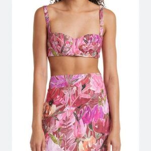 Isla & White Tropical Pink Crop Top Medium Linen